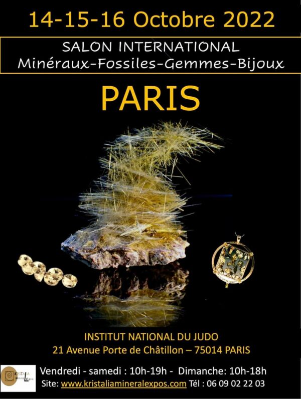 Salon minéraux, fossiles, pierres précieuses, Paris Institut du Judo du 14 au 16 octobre2022